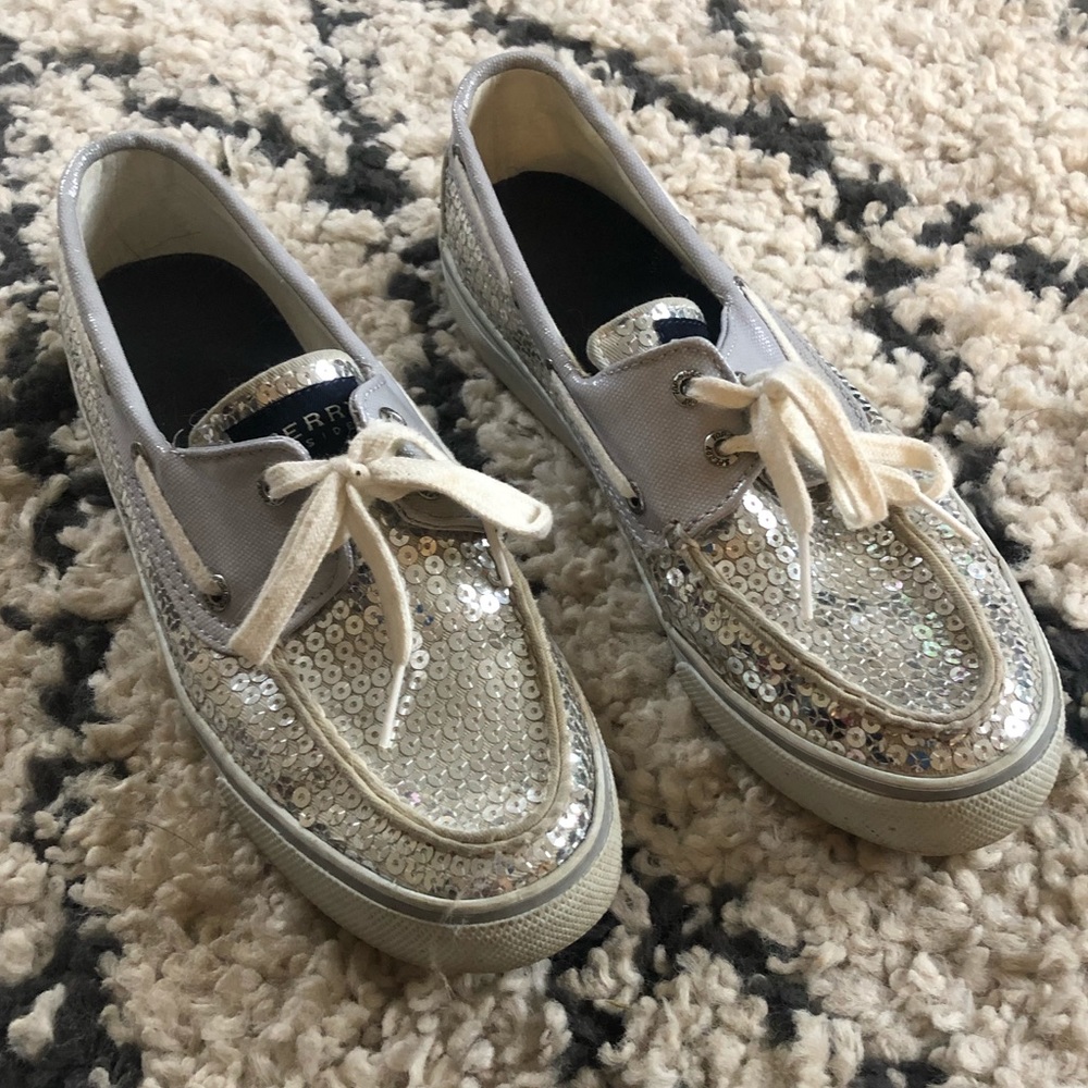 Sperry Silver Sequin Boat Shoe - 7M